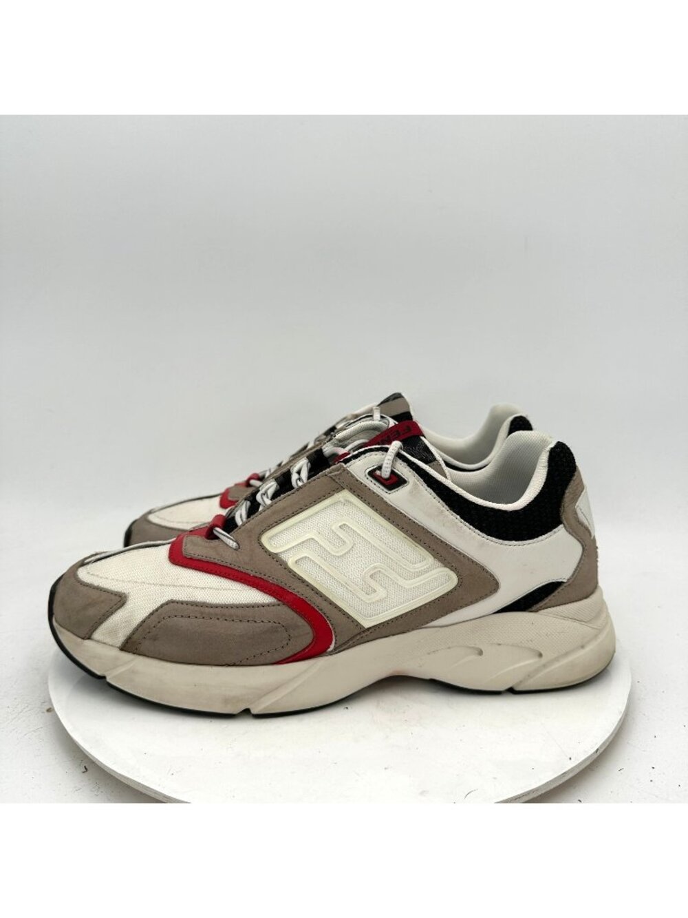 Fendi Faster Men Size 9 White Beige Tricolor Canvas Nubuck Leather Low Top Shoes